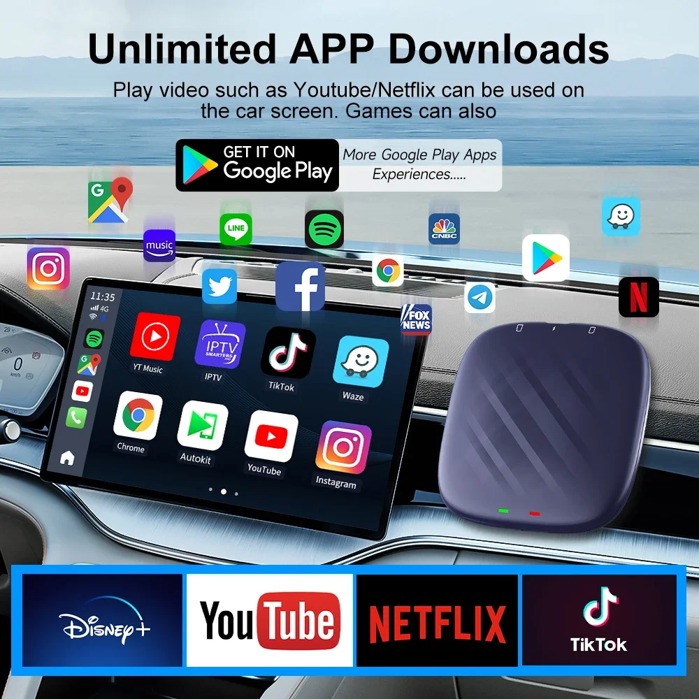 جديد Qcm6125 Tbox Plus 10G Cloud Sim Card Ai Box Dongle الوسائط المتعددة Car Play 64Gb Dongle Carlink Android Box Wireless Carplay Adap