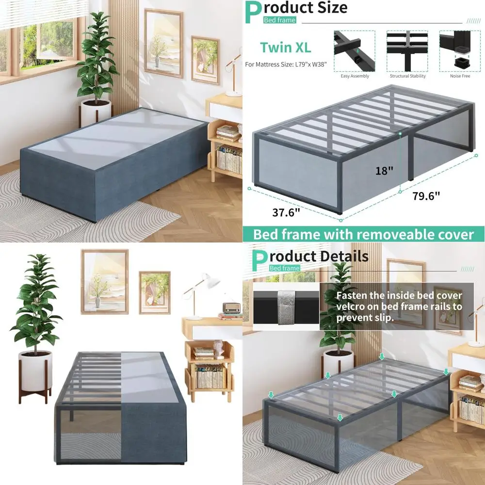 

Чехол для кровати Twin XL из ткани, 18 дюймов, для прочной металлической кровати-платформы — не требуется пружинный блок, бесшумный, простая сборка, черный и синий цвета.