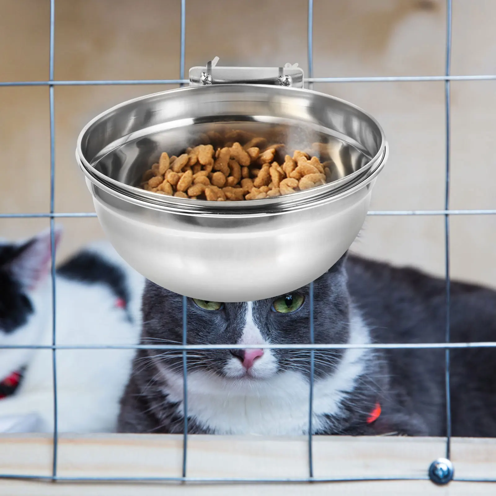 

Stainless Steel Hanging Pet Water Removable Easy Clean Cage Feeder Large Capacity Durable Dog Food Bowl Silver Practical Feeding