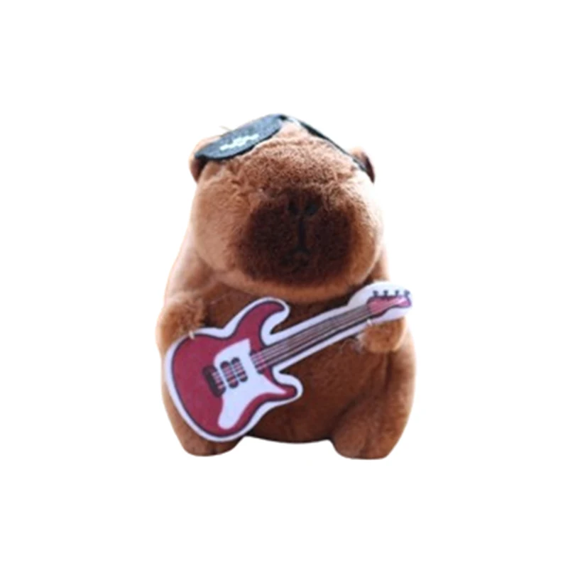 Cute Guitar Capybara Plush Toy Cartoon Guinea Pig Pendant Soft Stuffed Doll Backpack Keychain Bag Car Key Ring Decor Kid Gift