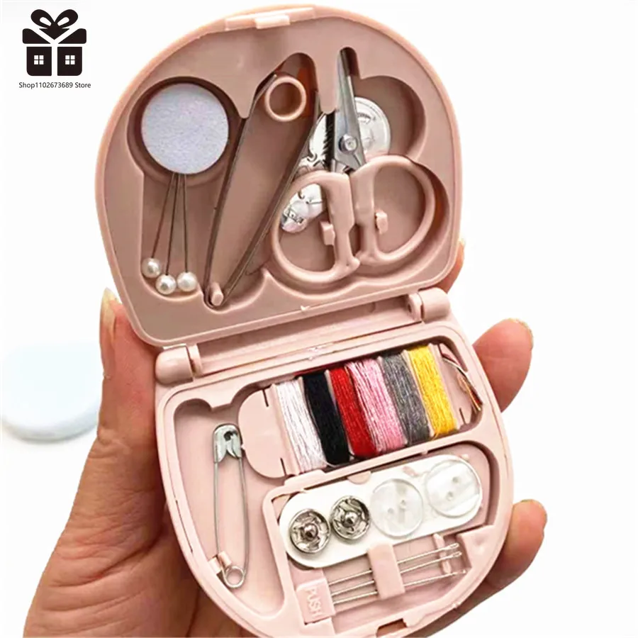 1set Buttons Pins Storage Boxes Sewing Box Household Portable Travel Mini Sewing Kit Scissor Thimble Needle Threads Box Set