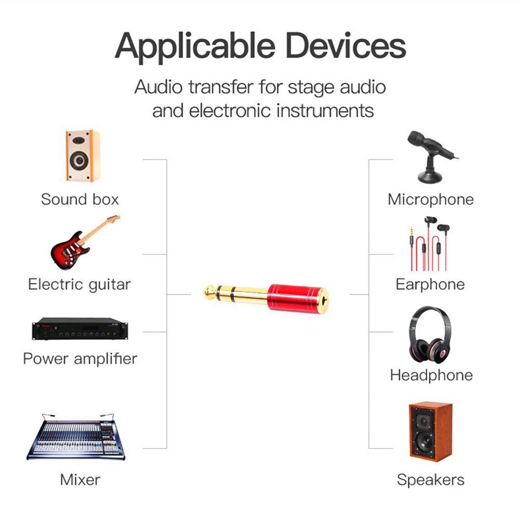 2025 Hot Style 2Pcs 6.5Mm 6.35Mm 1/4Inch Male To 3.5Mm 1/8Inch Female Jack Stereo Headphone AUX Cable Audio Adapter Plug(Red)