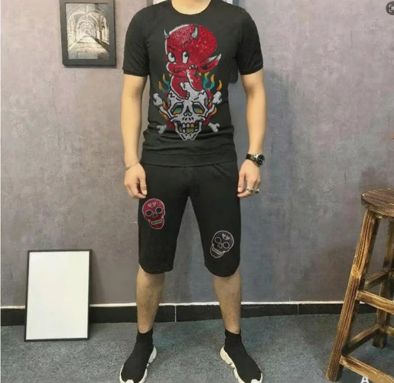 

Men Summer Sets Brand Tracksuit Short Sleeve Designer Outfit Comfortable Breathable Lightweight Casual Sports Rhinestones set