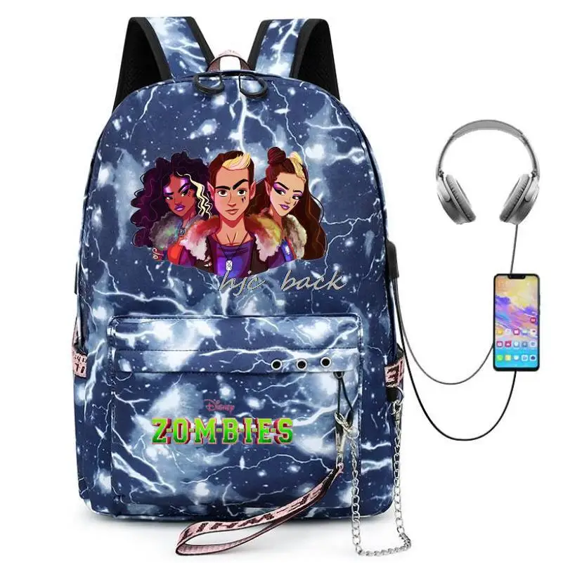 Zombies 2 Addison Cosplay Disney plecak dla Teeangers USB ładowania studentów tornister przed kradzieżą komputer Laptop Mochilas