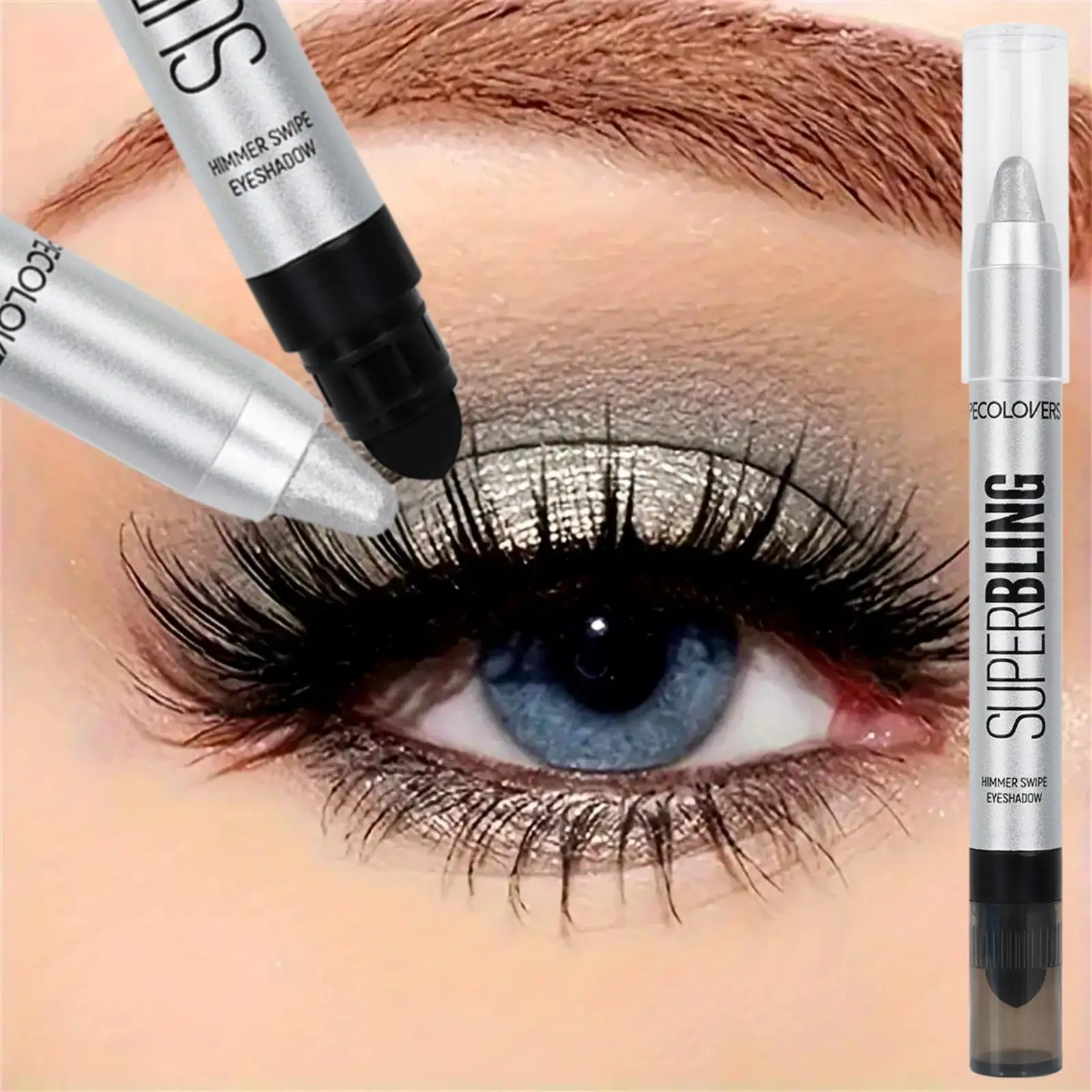 1PC metalen glitter oogschaduwstick met glanzend effect, met borstel, waterdicht en vlekbestendig, kan worden gebruikt voor toneelmake-up