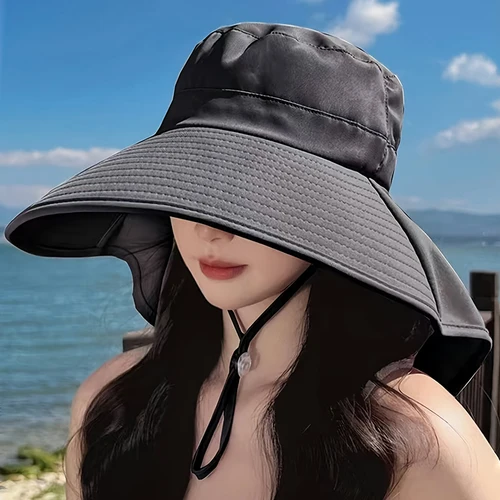 Nuevo sombrero de cola de caballo de verano con visera de ala grande, sombrero de pescador con protección para el cuello para mujer, sombrero para exteriores