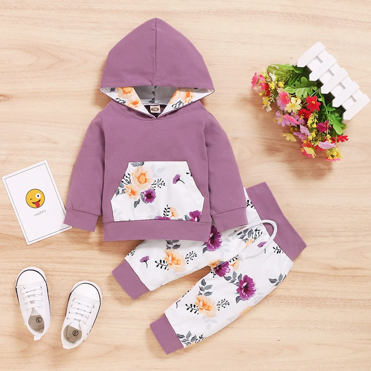 2PCS Infant Girl Clothes Set Hooded Long Sleeve Top+Floral Pants Spring&Autumn Fashion Lovely Suit for  Newborn Girl 0-18 Months