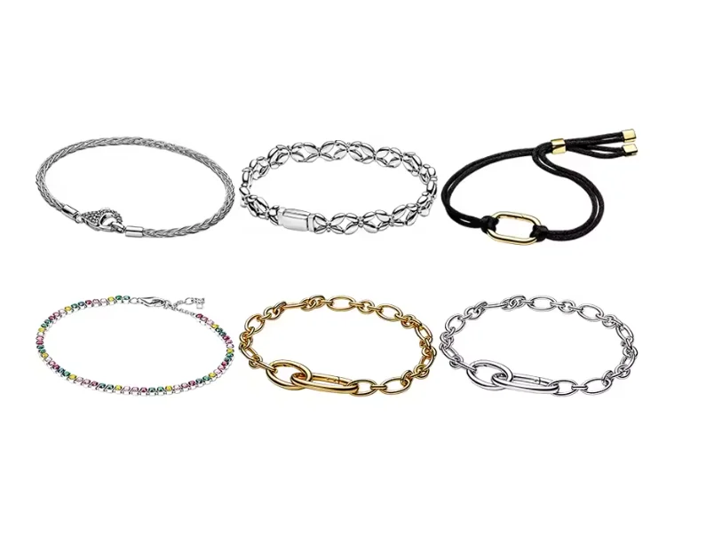 Authentic 925 Sterling Silver Rainbow Tennis Braided Rope Open Elliptical Chain Bracelet For Women Party Wedding Jewelry