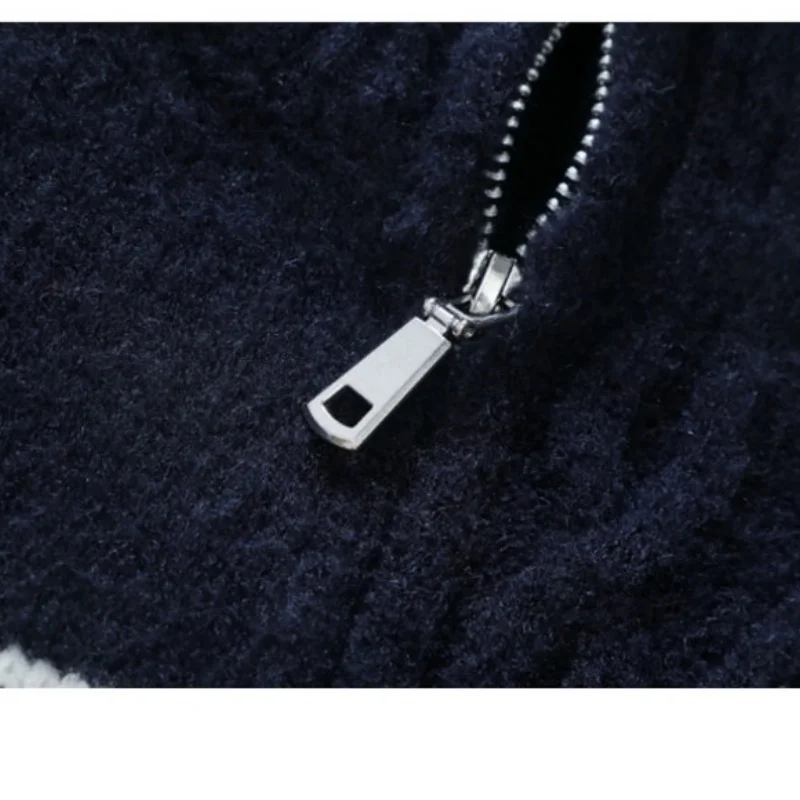 Men's Designer Original Half Zip Knit Sweater Stand Collar Striped Cable Knit Warm Soft Autumn Winter Casual Pullover Men's Wear