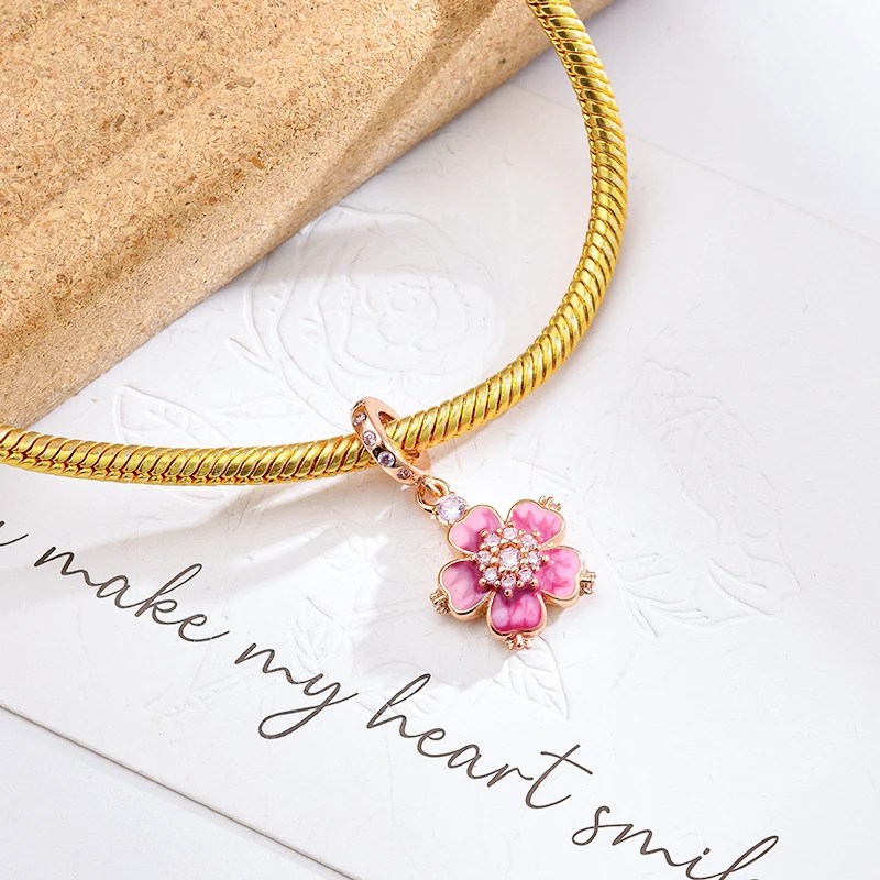 جديد الأوروبيين الوردي الأصلي سحر الحب جرعة زجاج مورانو القلب استرخى حبة صالح 925 فضة سوار DlY النساء مجوهرات #2