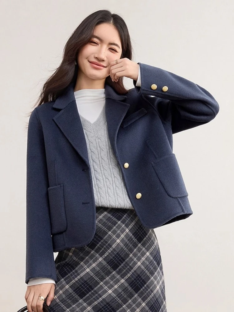 

SENTUBILA Winter Woolen Coats for Woman 2025 New Turn-down Collar Jackets Pockets Warm Long Sleeve Female Outwears W54OA2670