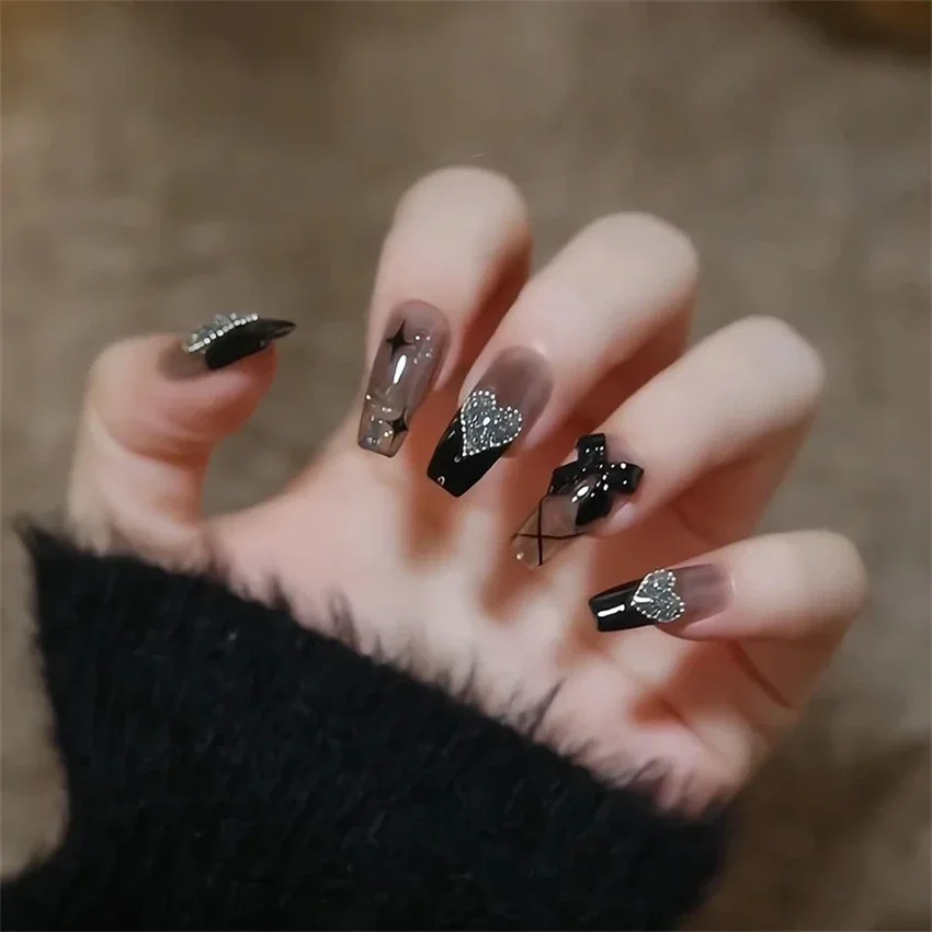 24Pcs/Set Fake Nails Art Bow Pearl Love Artificial Square Head Womens Nail Tips French Long Ballet False Nails Pressed on Nail view 5