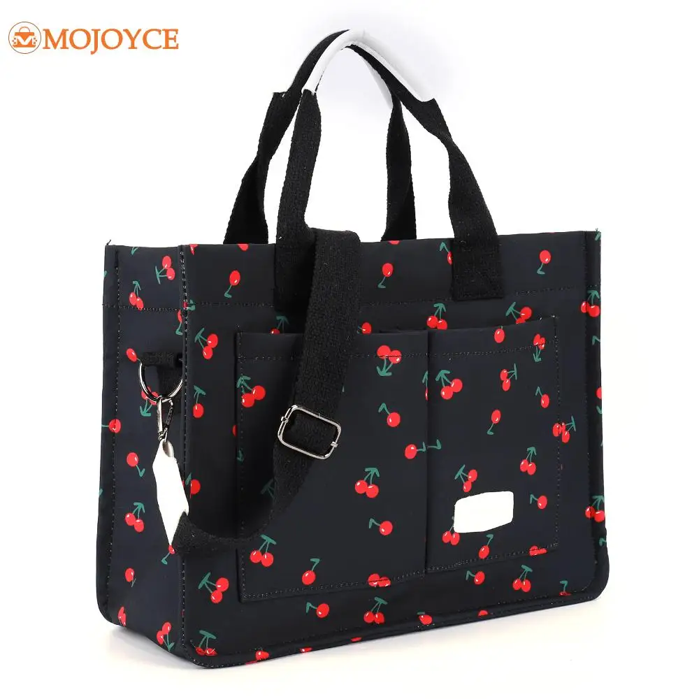 Ladies Multi-Pocket Handbag Cherry Pattern Large Shoulder Bag Women's Square Tote Commute Messenger Bag Versatile Crossbody Bags