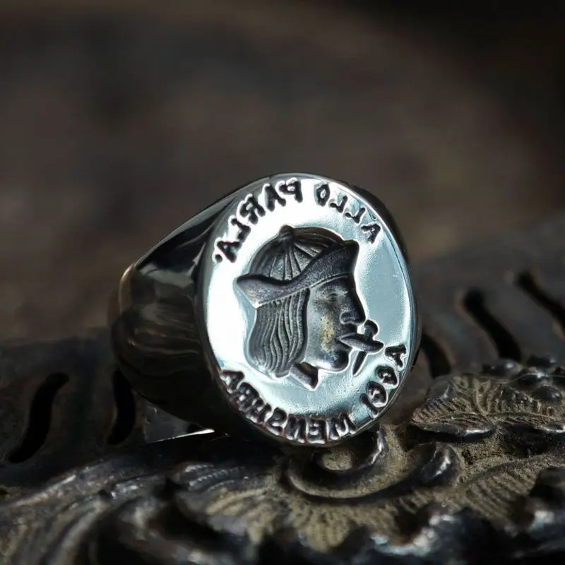 Vintage Style Speak Cautiously Act Prudently Signet Ring Retro Distressed Personalized Jewelry Band Men
