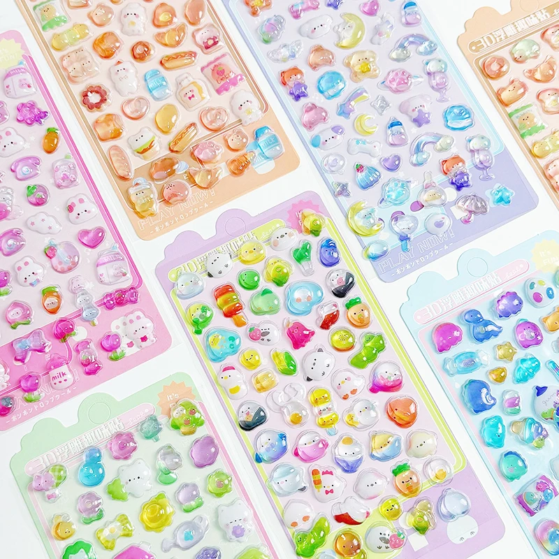 3/6pcs 3D Relief Sticker Funny Sweet Children Sticker Toys Luminous Scrapbooking Diy Decor Journaling Stationery Stickers TMZ