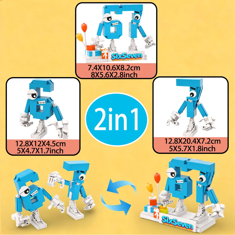 Italians Brainrots Building Blocks Set 67 Brainrot 2-in-1 Transformable “6 & 7” Bricks DIY Model for Kids Birthday Xmas Gift