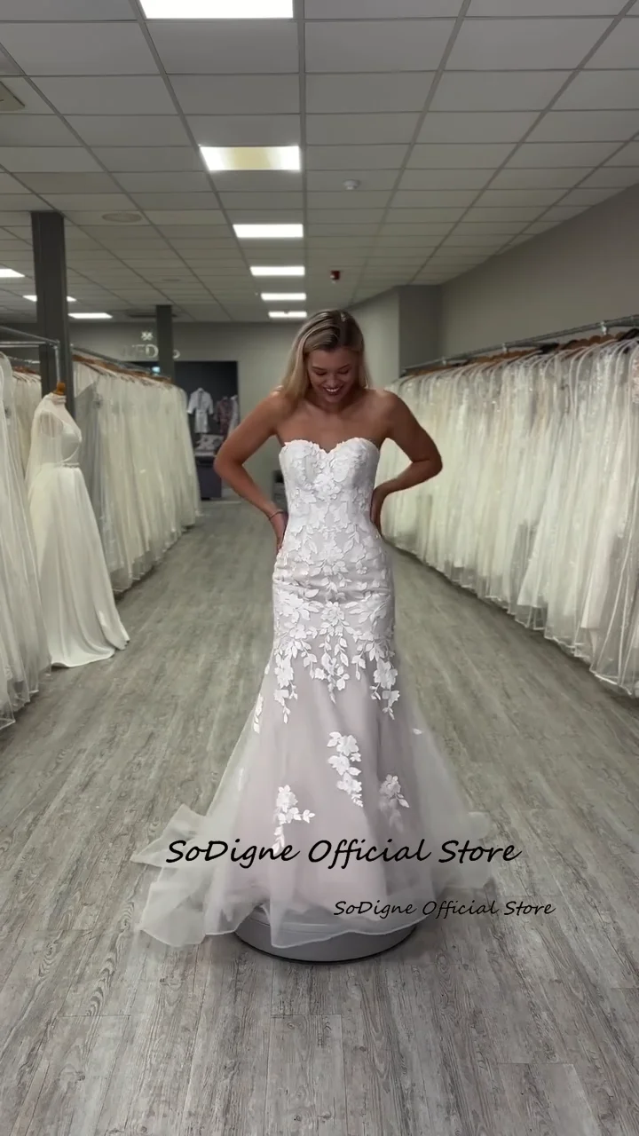 Sodigne sereia apliques vestidos de casamento querida sem mangas tule vestido de noiva longo vestido de novia personalizado