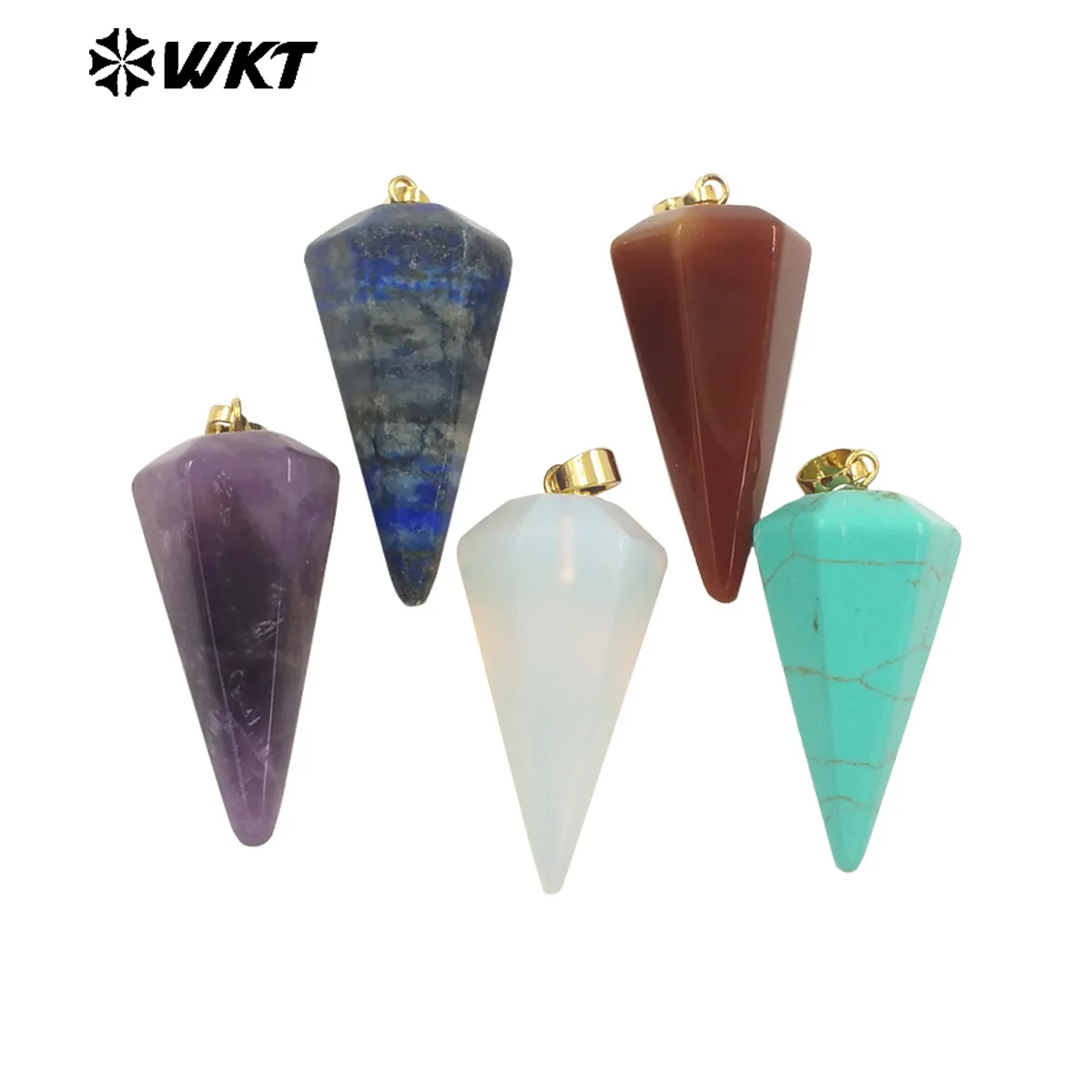 WT-P1803 WKT Featured Natural Stone Pendant Masonry Shape Slender Ten Colors Large Pendant Women's Party Gift Wholesale