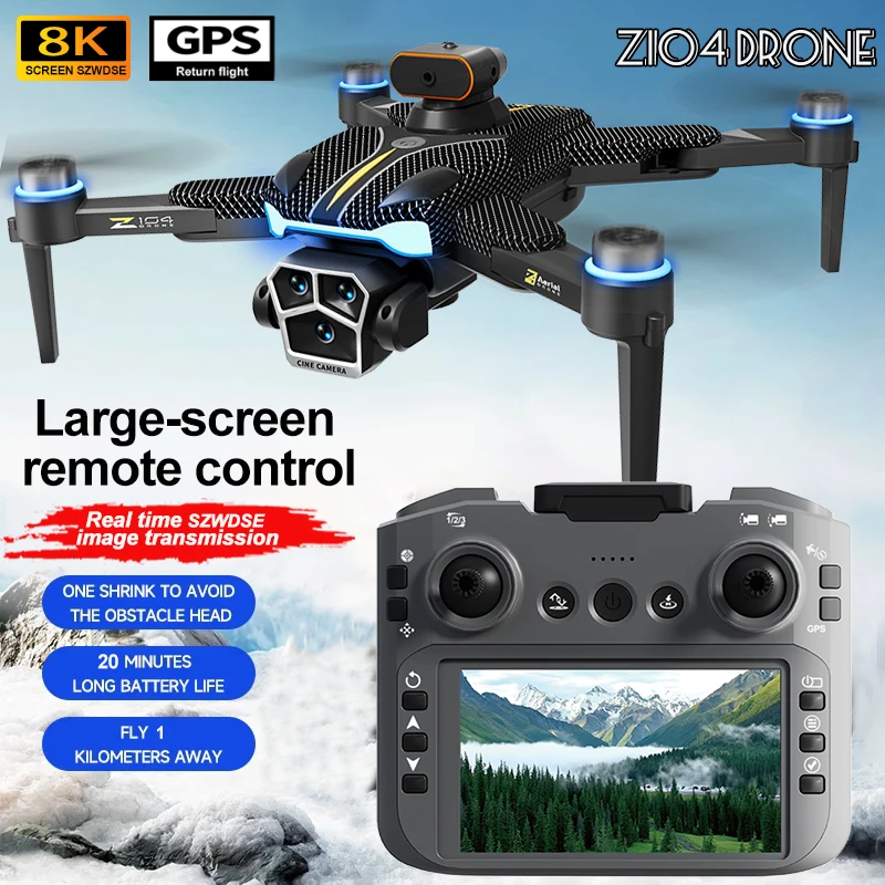 샤오미 Z104 GPS 포지셔닝 드론 8K HD 항공 촬영 듀얼 카메라 브러시리스 쿼드로터 장애물 회피 항공 RC UAV
