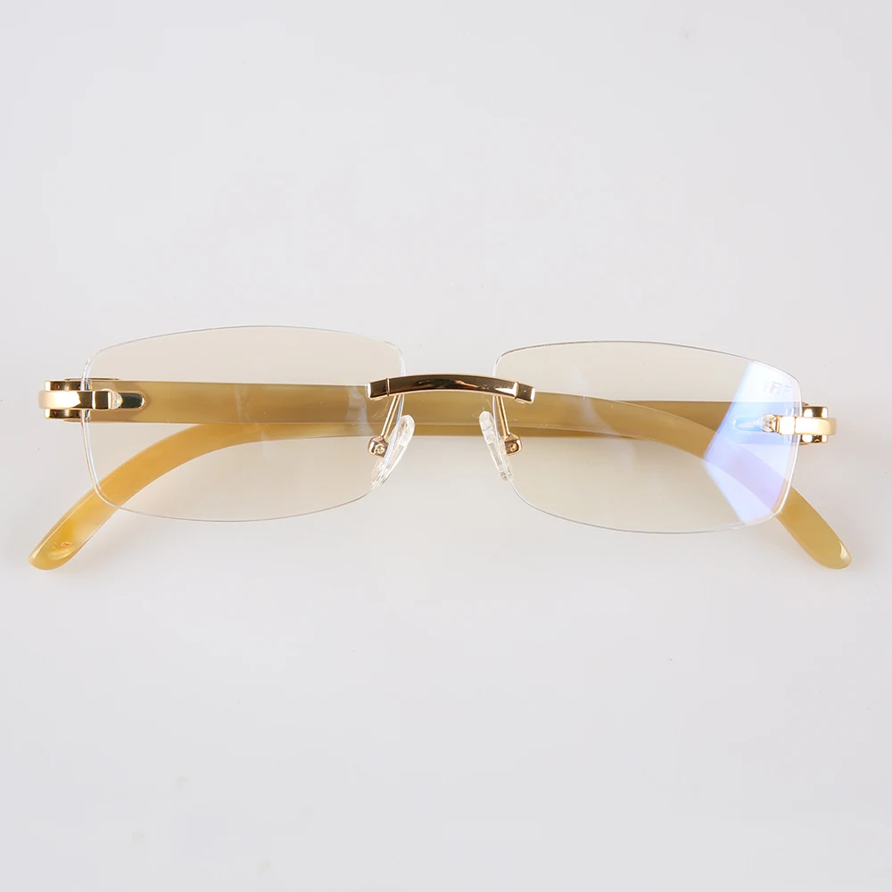 Eyeglass Frames Unique Square Rimless Handmade Honey Horn Prescription Man Glasses Frames Graduated Lenses Myopia Eyeglasses