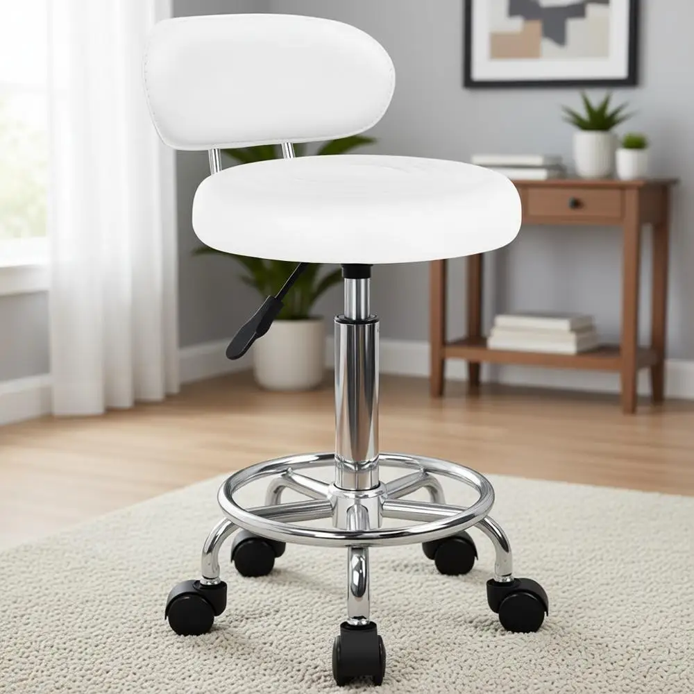 

Ergonomic Adjustable Swivel Task Chair with Rolling Stool and Low Backrest (White)