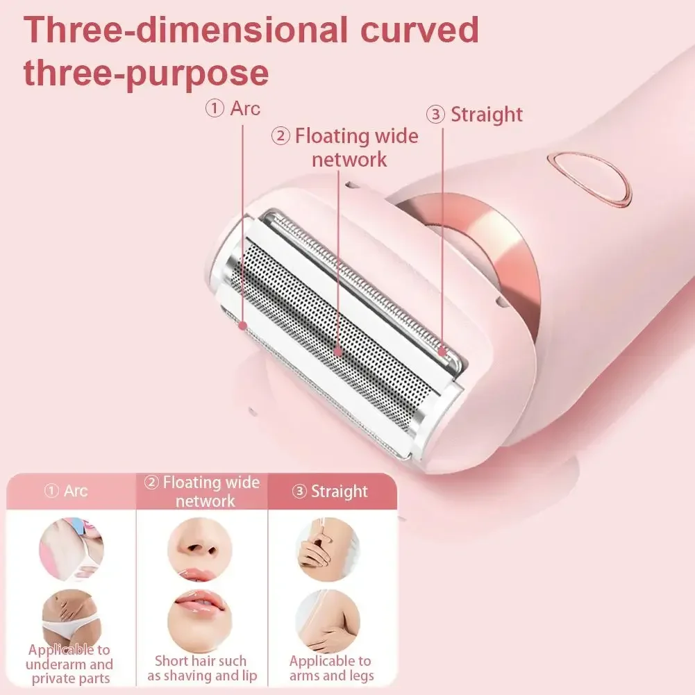 Painless Hair Removal At Home 2 In 1 Electric Shaver Razors for Women Bikini Trimmer for Pubic Hair Wet & Dry Electric Shaver
