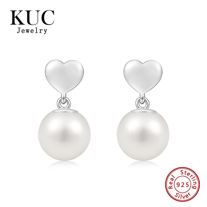 Women's Cute Fine Jewelry S925 Sterling Silver Elegant French Heart Baroque Pearl Pendant Trendy Stud Earrings