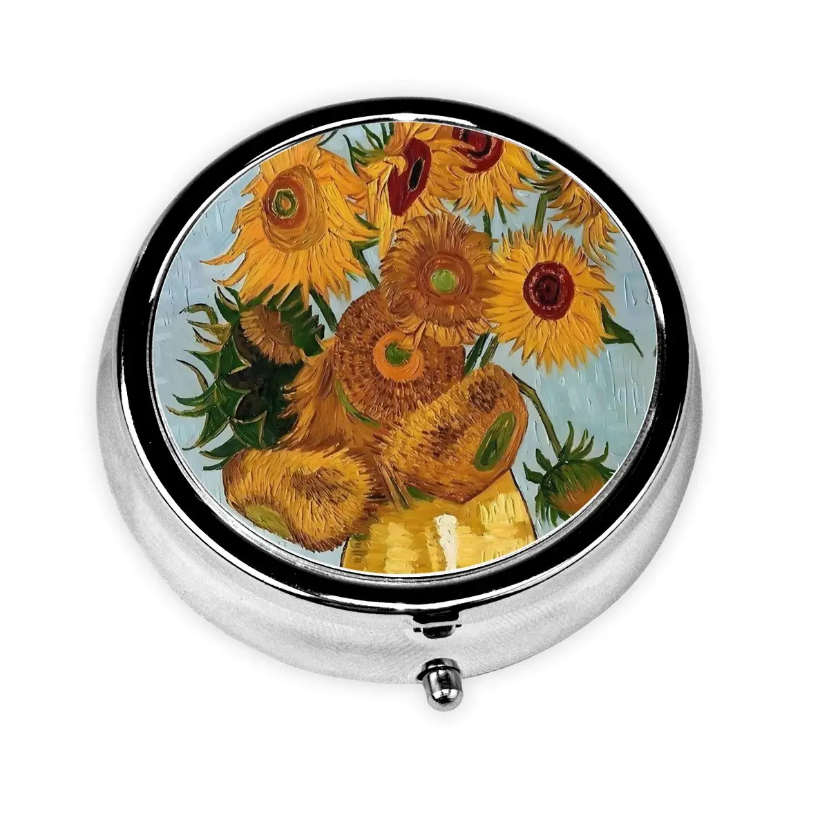 

Vincent Van Gogh Painting Travel Pills Organizer Vase with Twelve Sunflowers Medicine Box Pill Box Splitters Storage Box Pockets