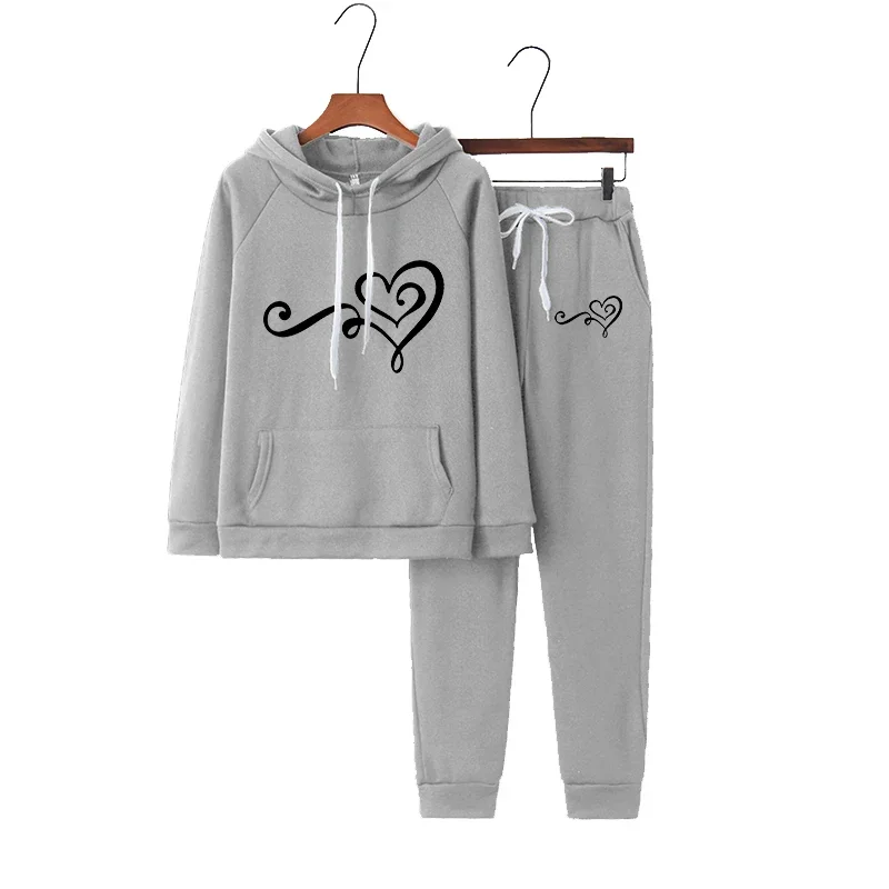 Women Heart Print Tracksuit 2 Pcs Set Pullover Hoodies+Pants Sports Suit Female Sweatshirt Sets Sportswear Suits For Woman