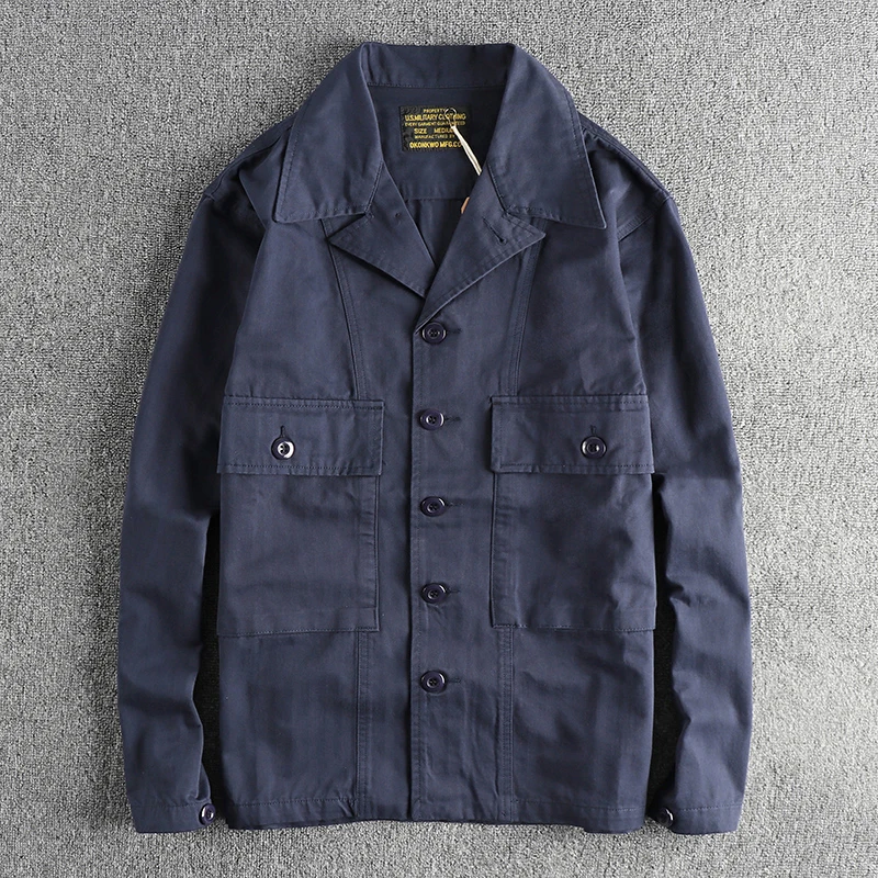

Cuban Collar Casual Shirt Men's Long Sleeve Pocket M43 Military Style Outerwear Jacket Standard Fit Youth Popular Spring Wear