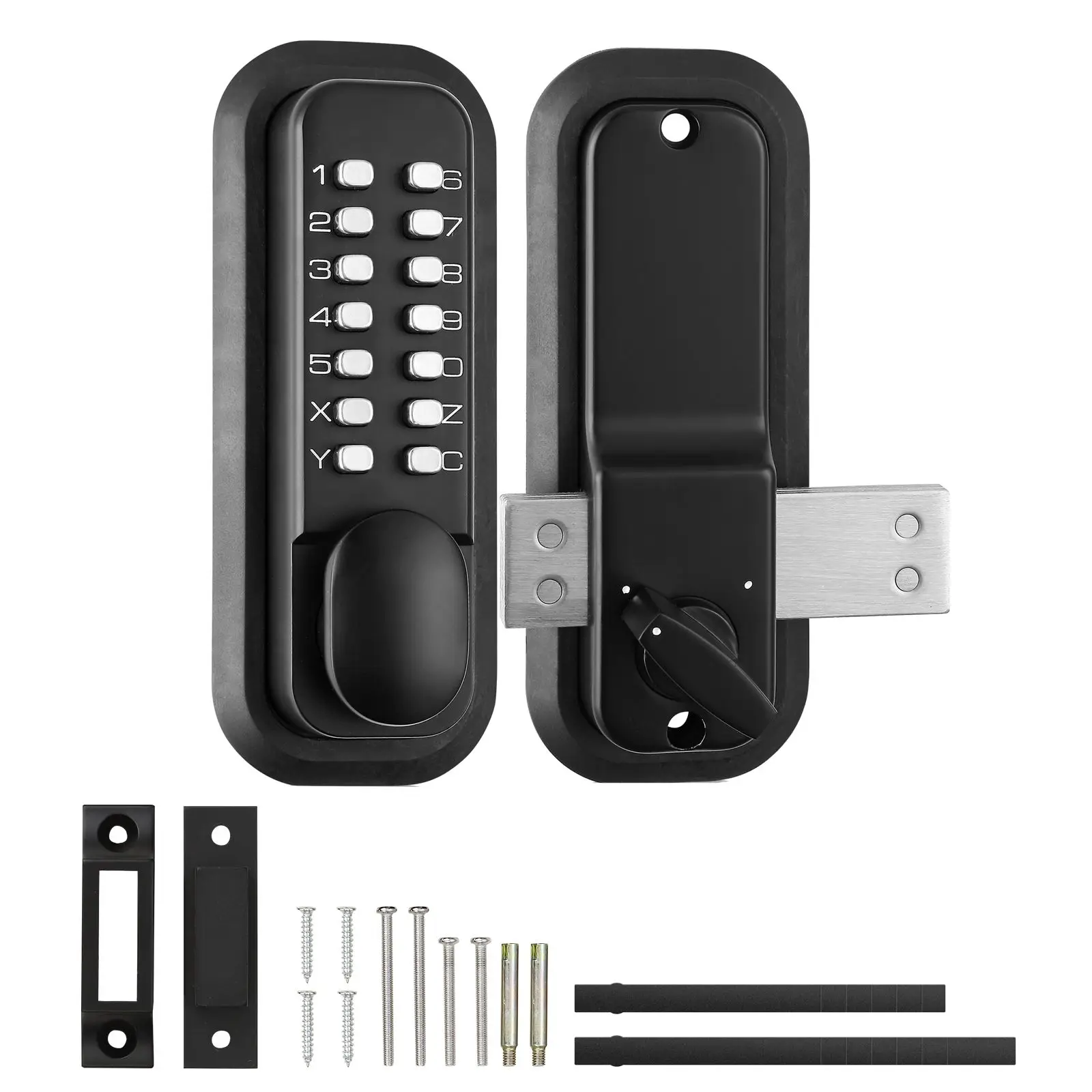 Mechanical Keyless Entry Door Lock, 14 Digit Keypad, Outdoor Gate Set with Surface-mounted Latch, Water-proof Zinc Alloy, and