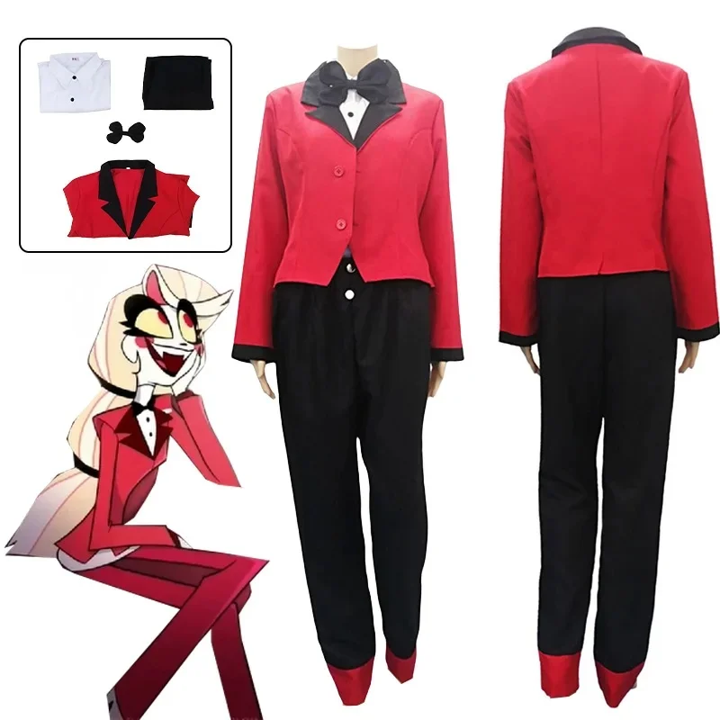 x;3,f'6;h\9/Anime Hazbin Hotel Charlie Morningstar Cosplay Costume Women Men Red Uniform with Bow Ti6'h.8\j,3/f' view 2