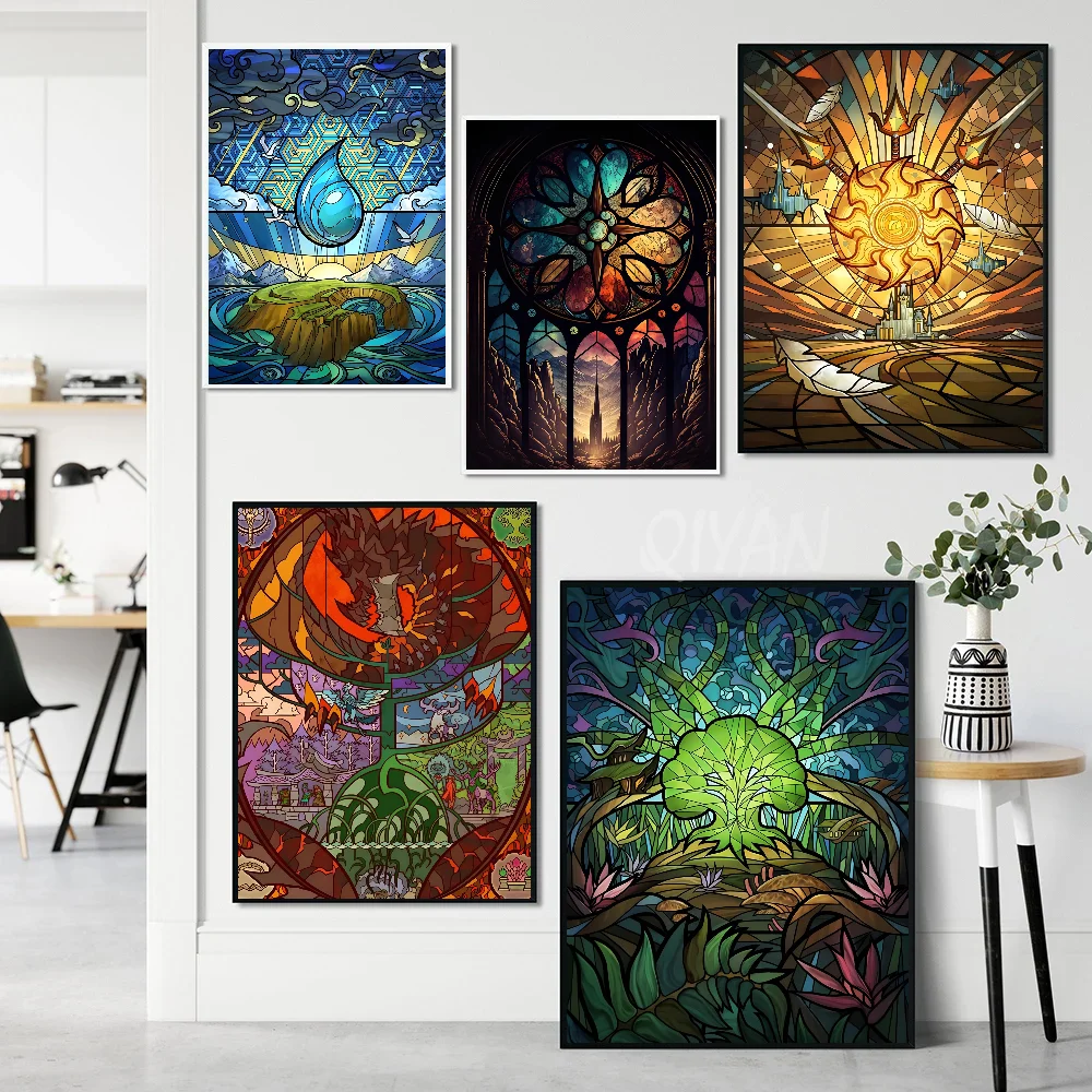 Magic The Gathering Element Stained-Glass Mana Poster Paper Print Home Living Room Bedroom Entrance Bar Cafe Art Painting Decora