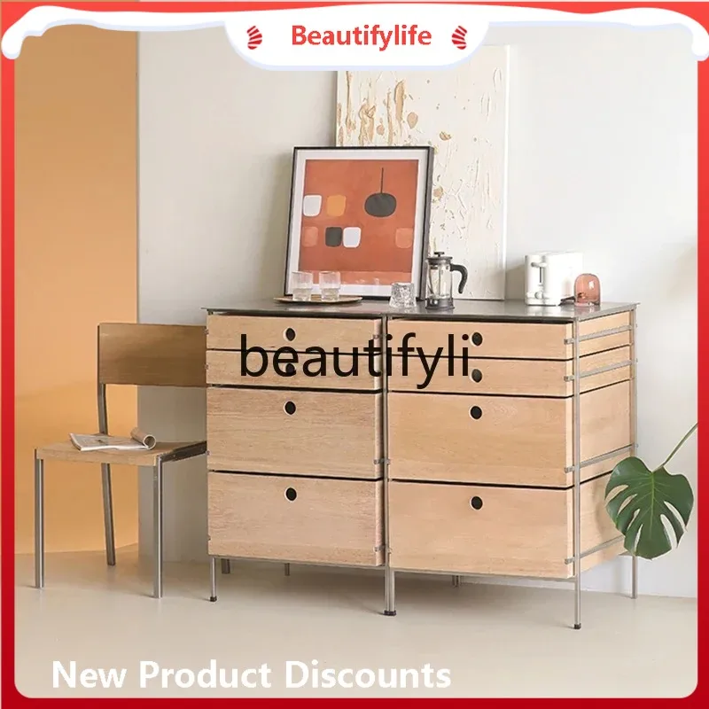 

Italian minimalist solid wood dining side drawer locker stainless steel kitchen storage locker4593