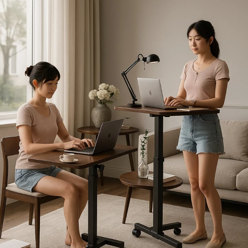 

Adjustable Height Computer Desk Movable Small Writing Desk for Home Study Office Use Standing Workstation for Home