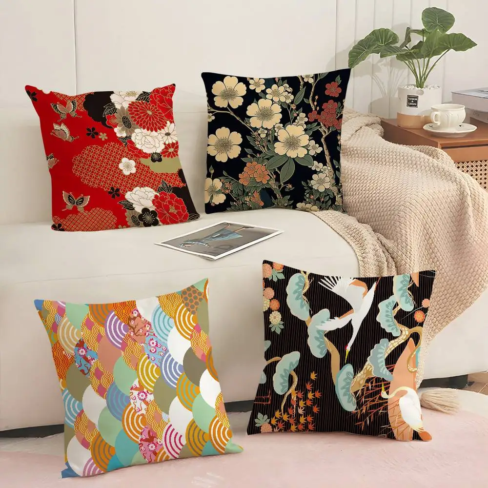 

Japanese Ukiyo-e Style Pillow Case Sofa Decorative Home Double-sided Printing Short Plush Cushion Pillow Cover Holiday Gift