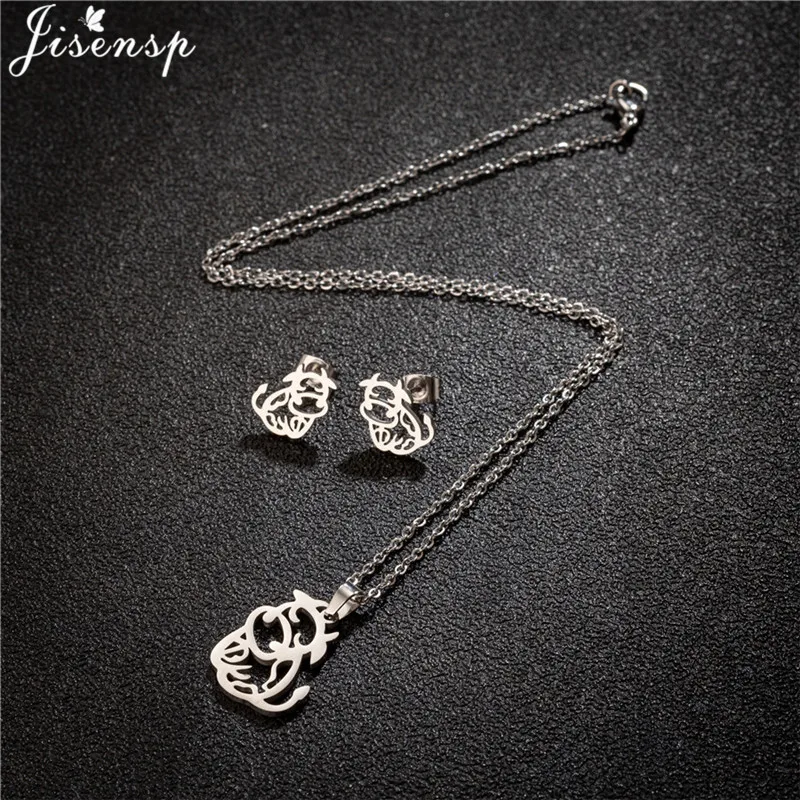 Gold Color Stainless Steel Jewelry Sets for Women Origami Cow Cattle Pendants Necklaces Animal Small Earings Collares Mujer