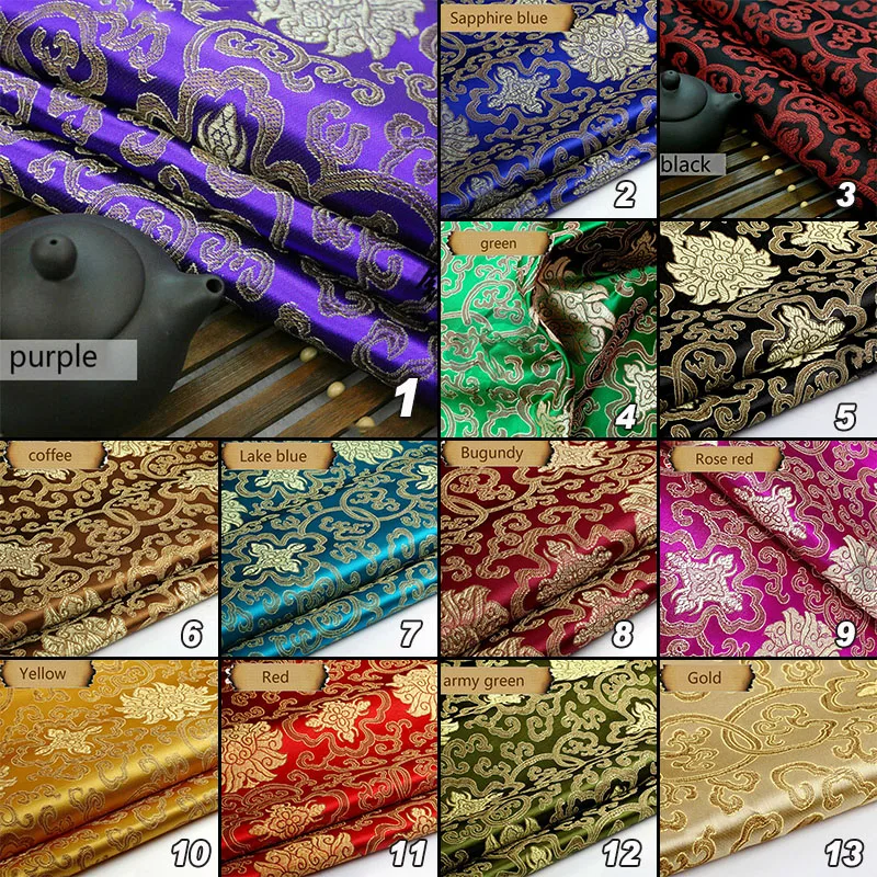 Chinese Brocade Satin Fabric Vintage Jacquard Material for Kimono Qipao Sewing DIY Handmade Craft Patchwork Decoration