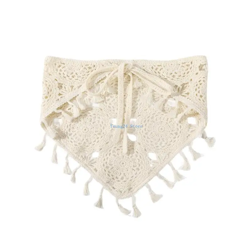 

P8DB Hollow out Knit Hair Scarf Flower Pattern Hairband Camping Woman Girls Kerchief