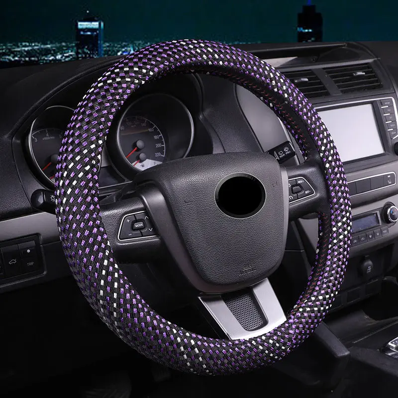 Hand-woven Ice Silk Car Steering Wheel Cover Four Seasons Universal Men\'s and Women\'s Car Handle Cover Non-slip Durable