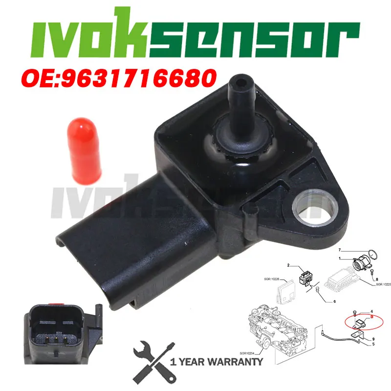 9631716680 19207T Manifold Boost Air Pressure MAP Sensor For Citroen Fiat Lancia Peugeot 406 607 806 807 Suzuki 1.4 2.0 2.2 HDi