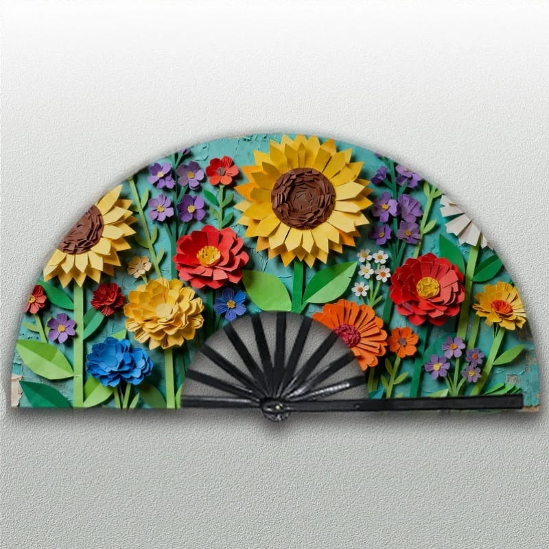 [Men's Handheld Fan] 1pc Men's Handheld Fan - Vibrant Paper Flower Design, Lightweight & Portable, Stylish Accessory for Men, Artistic Floral Display, Cool & Refreshing Breeze, Perfect for Outdoor Activities, Daily Commute, Office Use, Without Battery