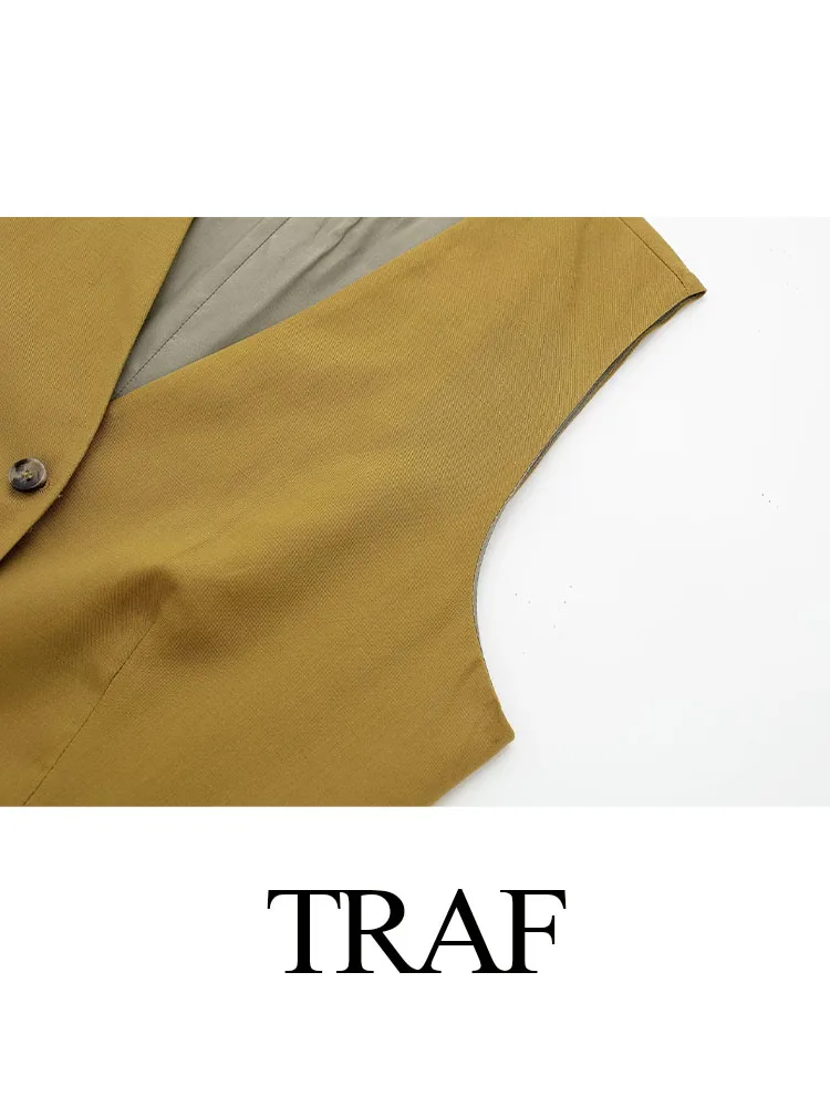 TRAF Suits For Women Fashion 2023 Cotton Linen Highlight Waistline Suit Vest + A Line Rear Zipper Casual vintage Long Skirts