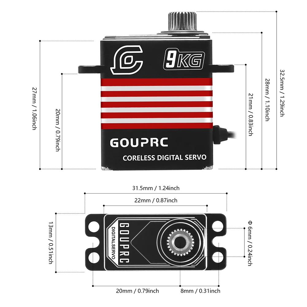 9KG Waterproof RC Digital Servos with 25T RC Horn Metal Gear Servos for 1/18 -4 -6 SCX10 III Upgrade Servo Parts - view 5