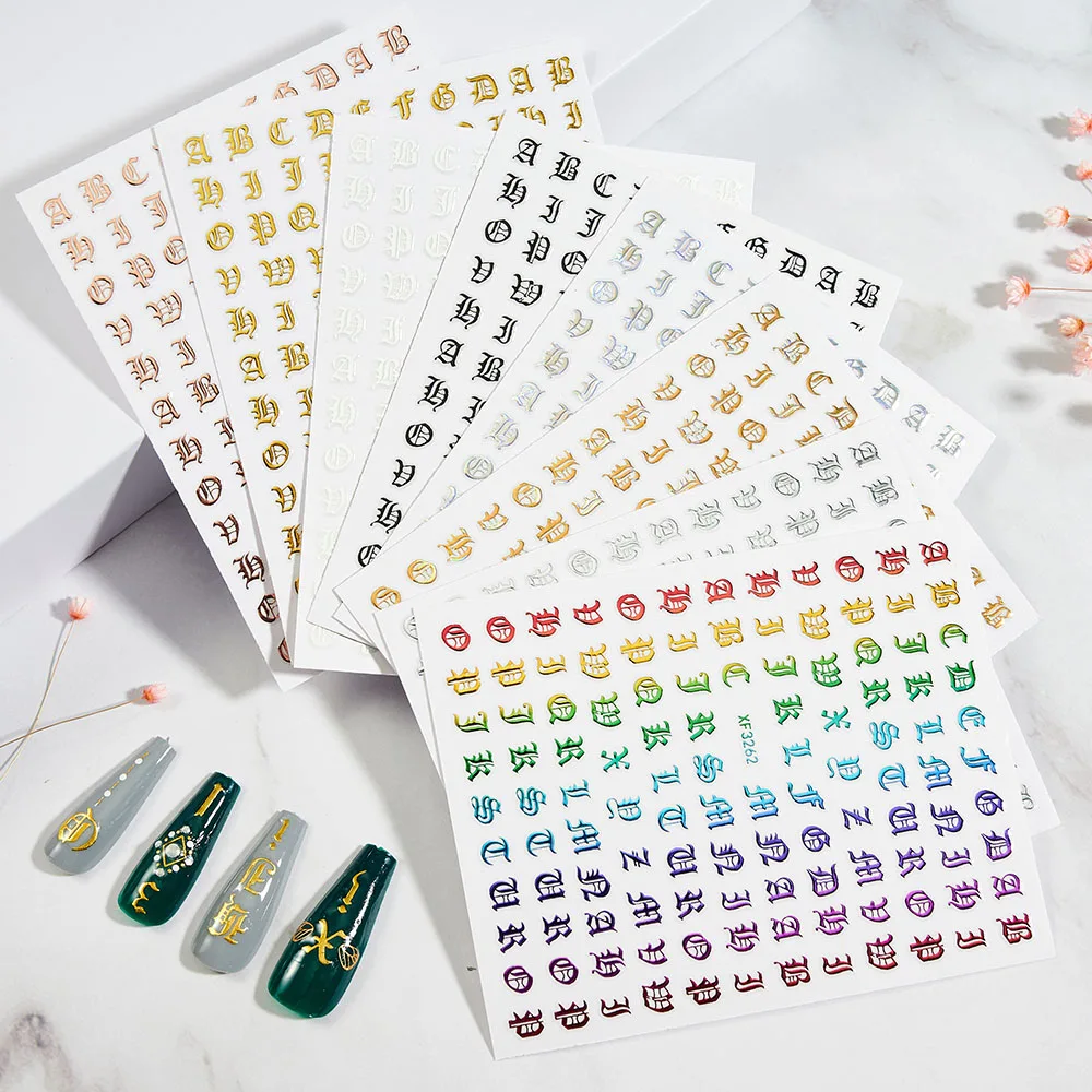 8/12pcs/kit Alphabets Nails Sticker 8*10cm Colorful Number Adhesive Decal 3D English Letter  DIY Manicure Sticker NK-15*