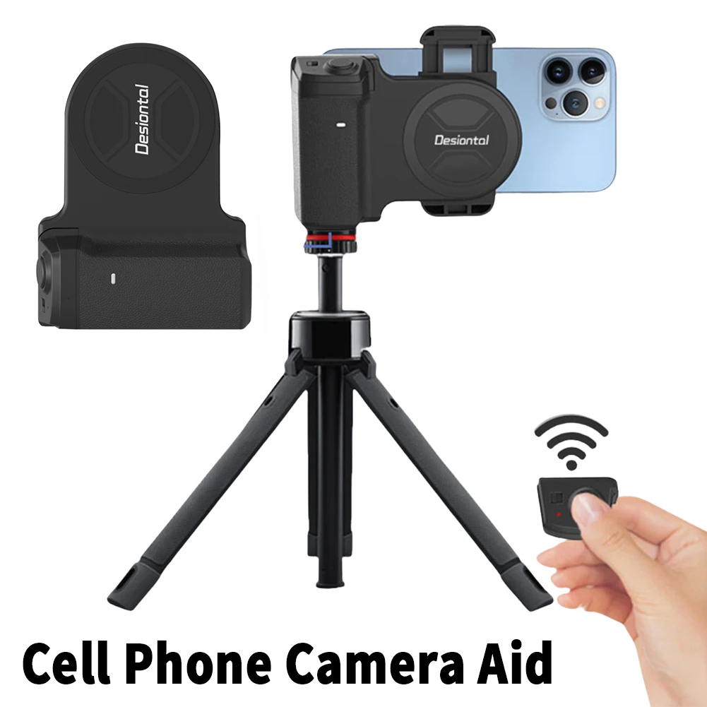 

Magnetic Phone Camera Grip Handle Holder Bluetooth-Compatible Tripod Adapter Grip Holder for iPhone 15/14 Samsung Video Shooting