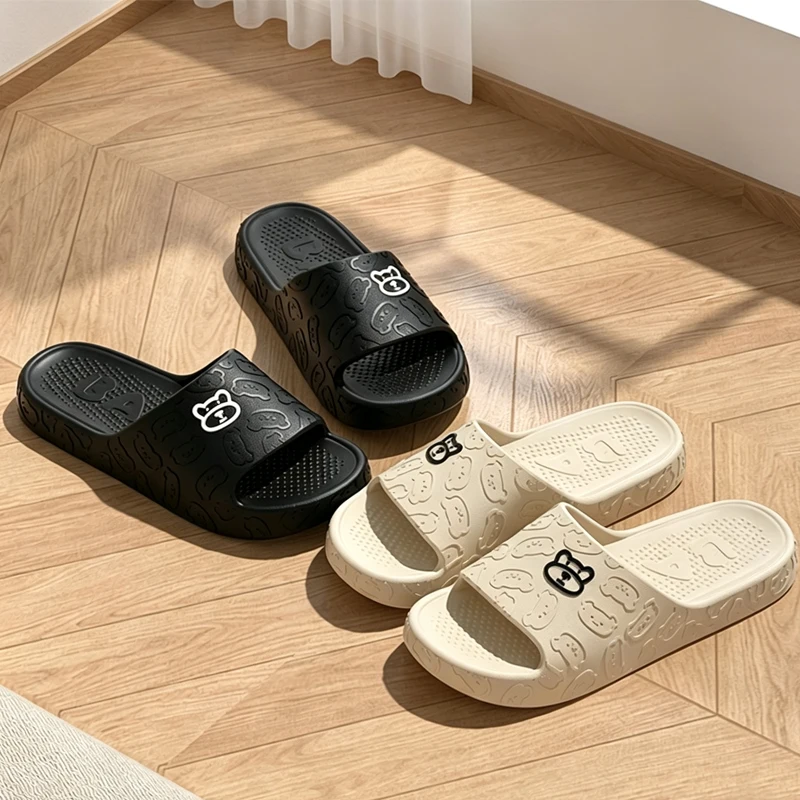 Women's Slippers Summer Cartoon Bear Indoor Lightweight Soft Sole Home Slides EVA Non Slip Bathroom Beach Outdoor Shoes Couple