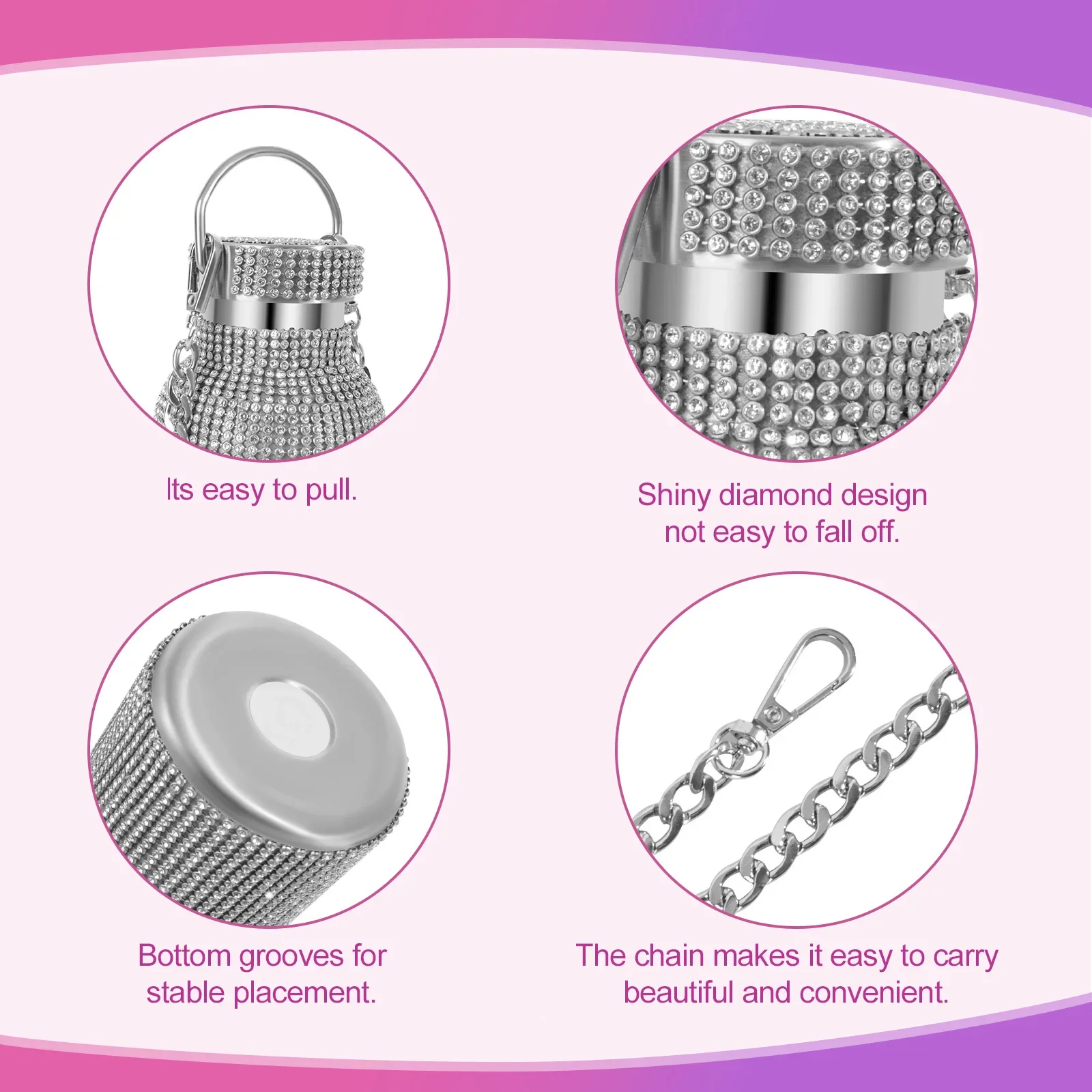 زجاجة ترمس ماسية من الفولاذ المقاوم للصدأ مع سلسلة ، غلاية ماء ، قارورة فراغية ، كوب فاخر ، هدية للفتيات والنساء #4