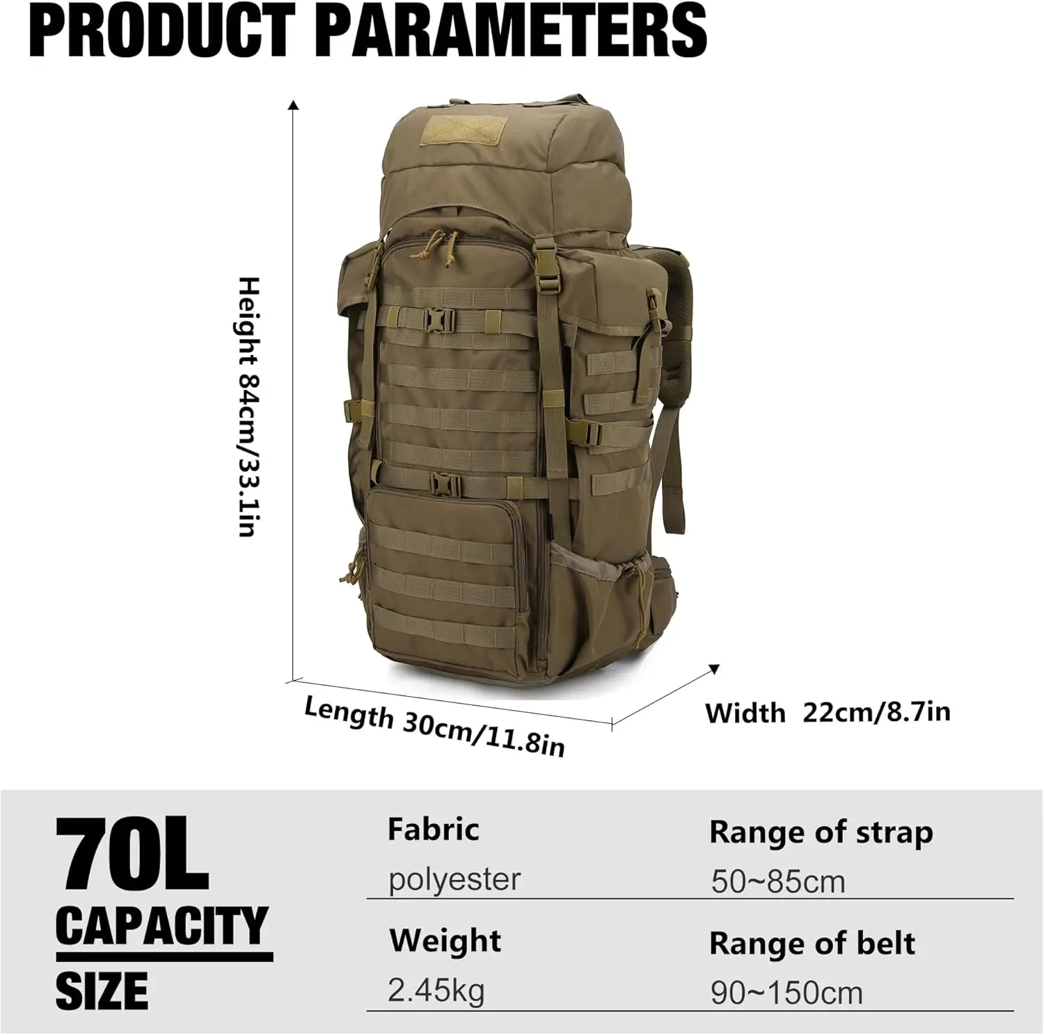 Internal Frame Backpack for Hunting,Camping,Hiking Backpacking Backpack with Rain Cover