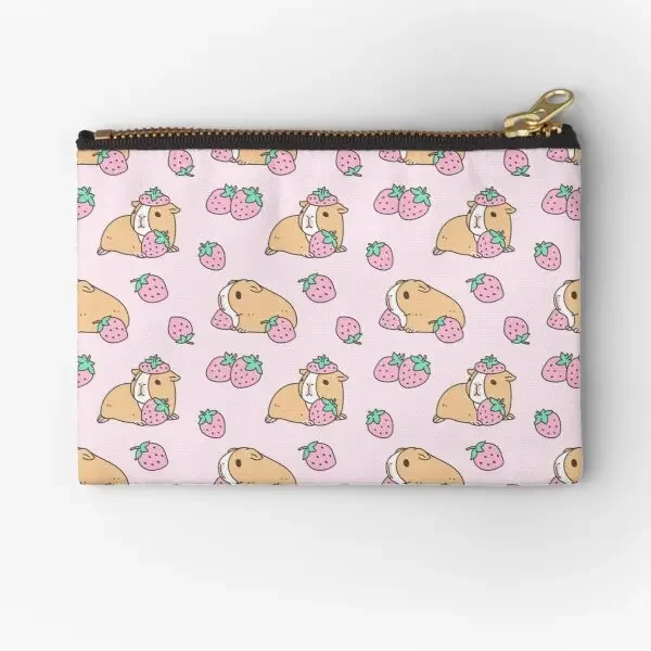 Pink Guinea Pig And Strawberry Pattern  Zipper Pouches Pure Wallet Coin Cosmetic Panties Storage Key Bag Men Small Money Pocket